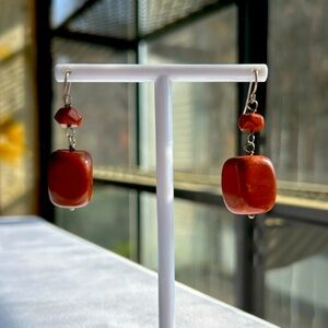 Vintage Red Coral Sterling Silver Earrings
